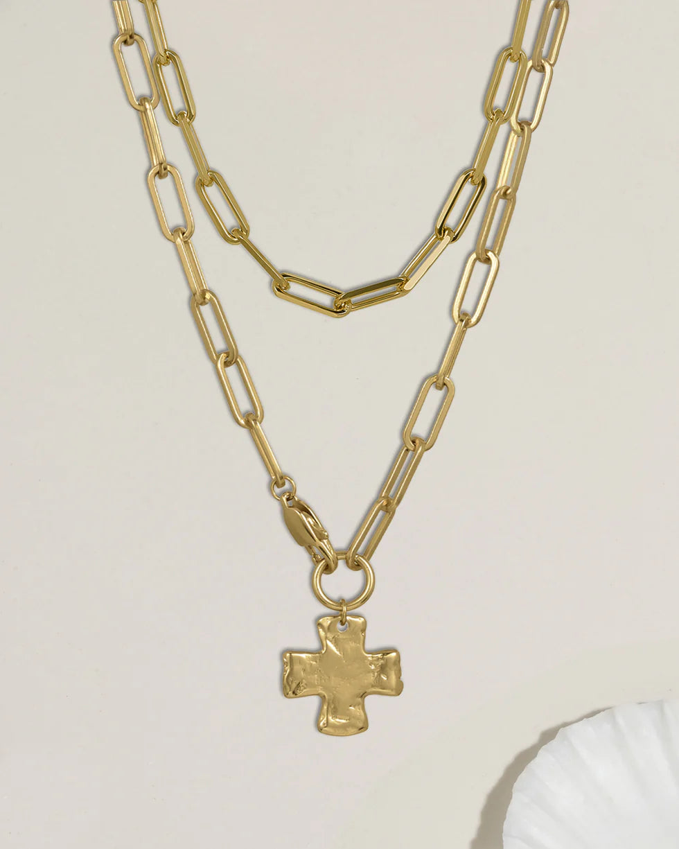 Chunky Love and Chunky Cross Chain Necklace Set